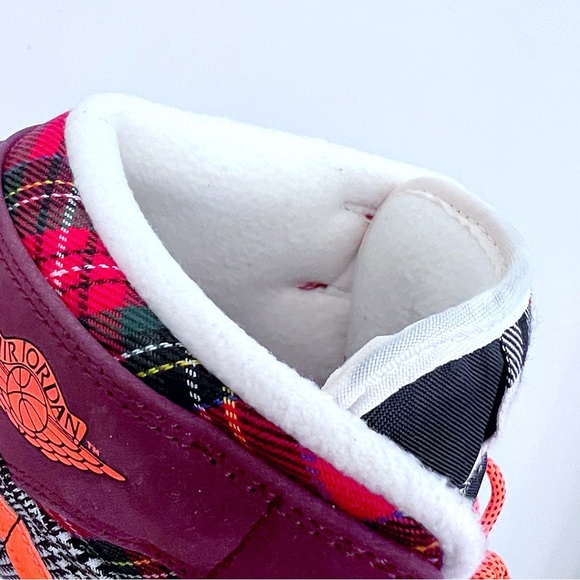 Nike Air Jordan AJ 1 Mid Special Edition Maroon Orange Plaid - Picture 7 of 8